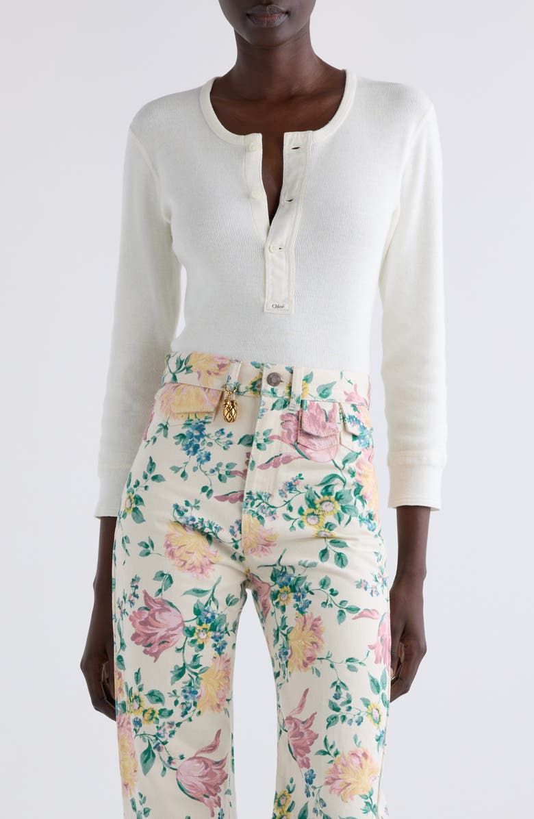 Chloé Cotton Rib Henley, Main, color, Iconic Milk