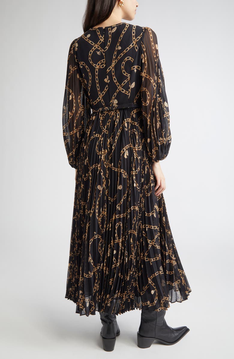 Zimmermann Chain Print Long Sleeve Sunray Pleated Dress, Alternate, color, Black Charms