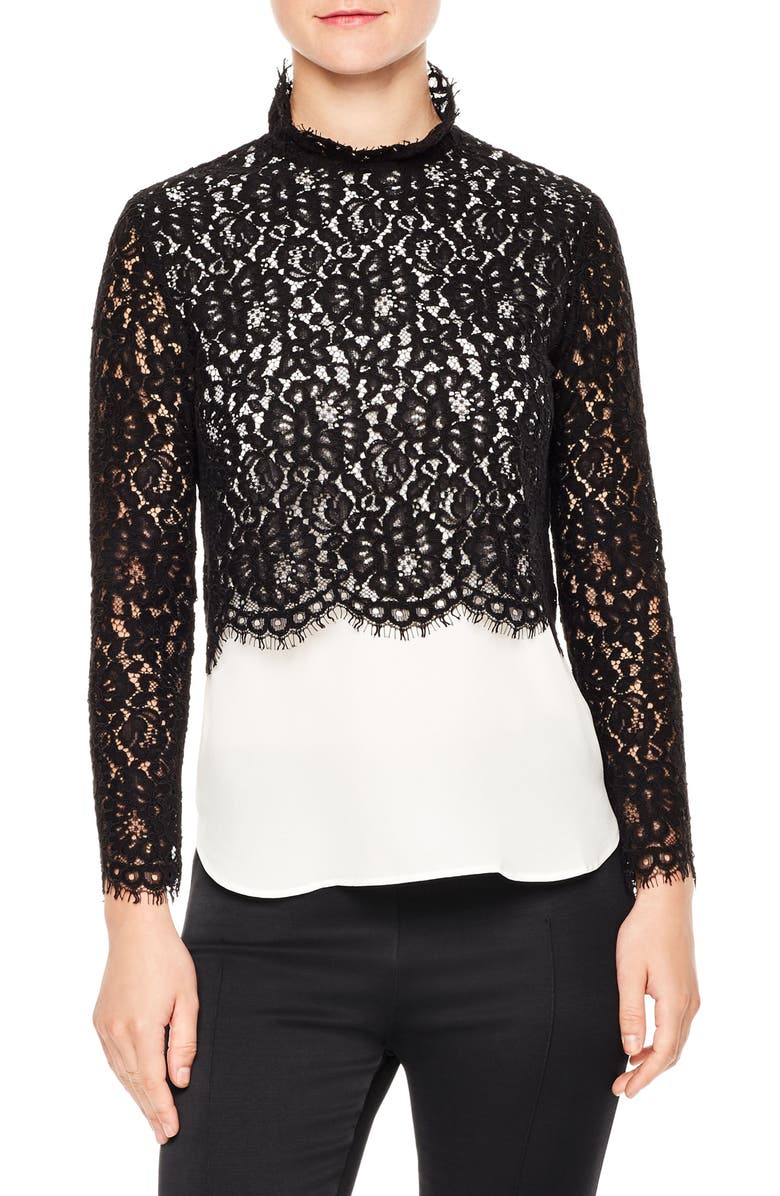 SANDRO Malia Lace Top, Main, color,