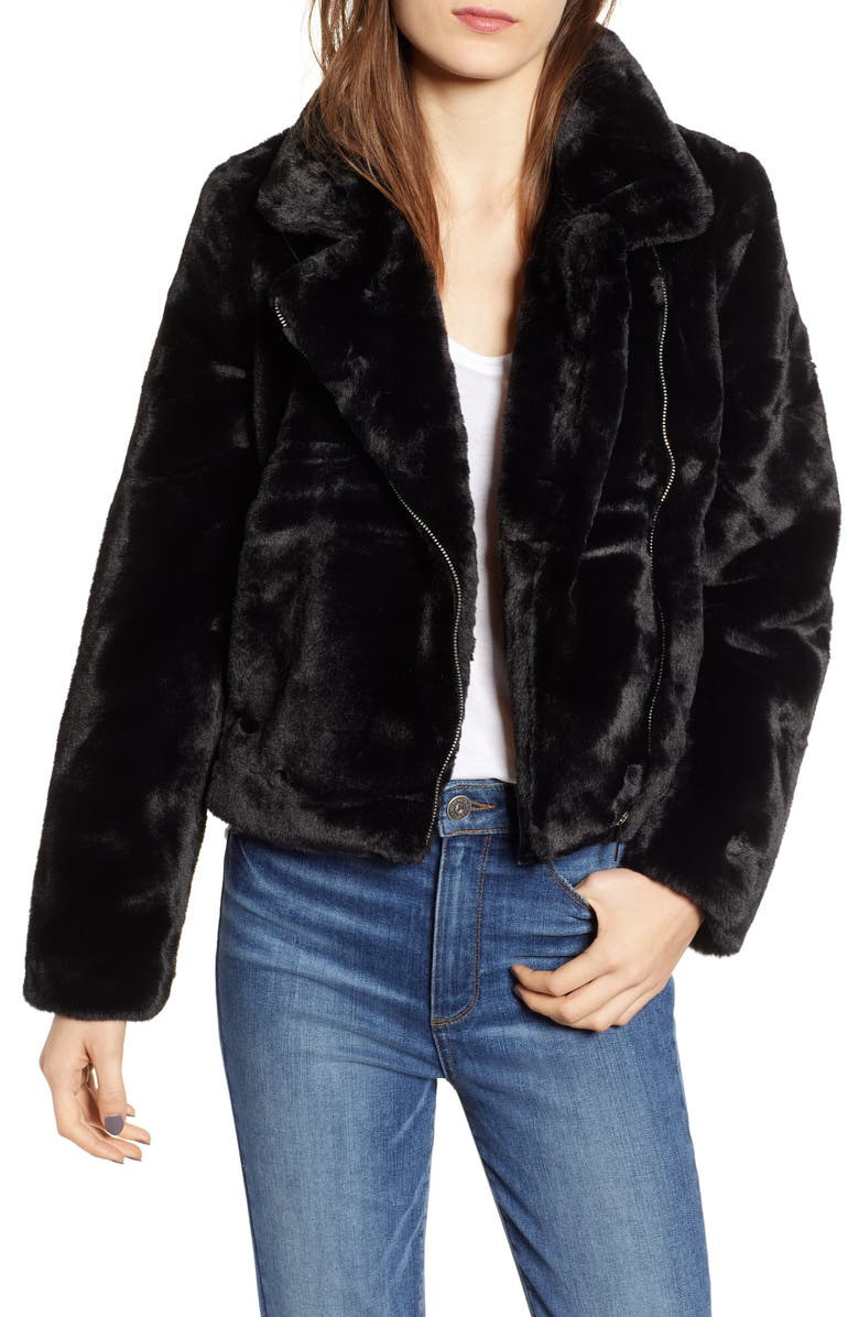 Apparis Leila Faux Fur Moto Jacket, Main, color, 