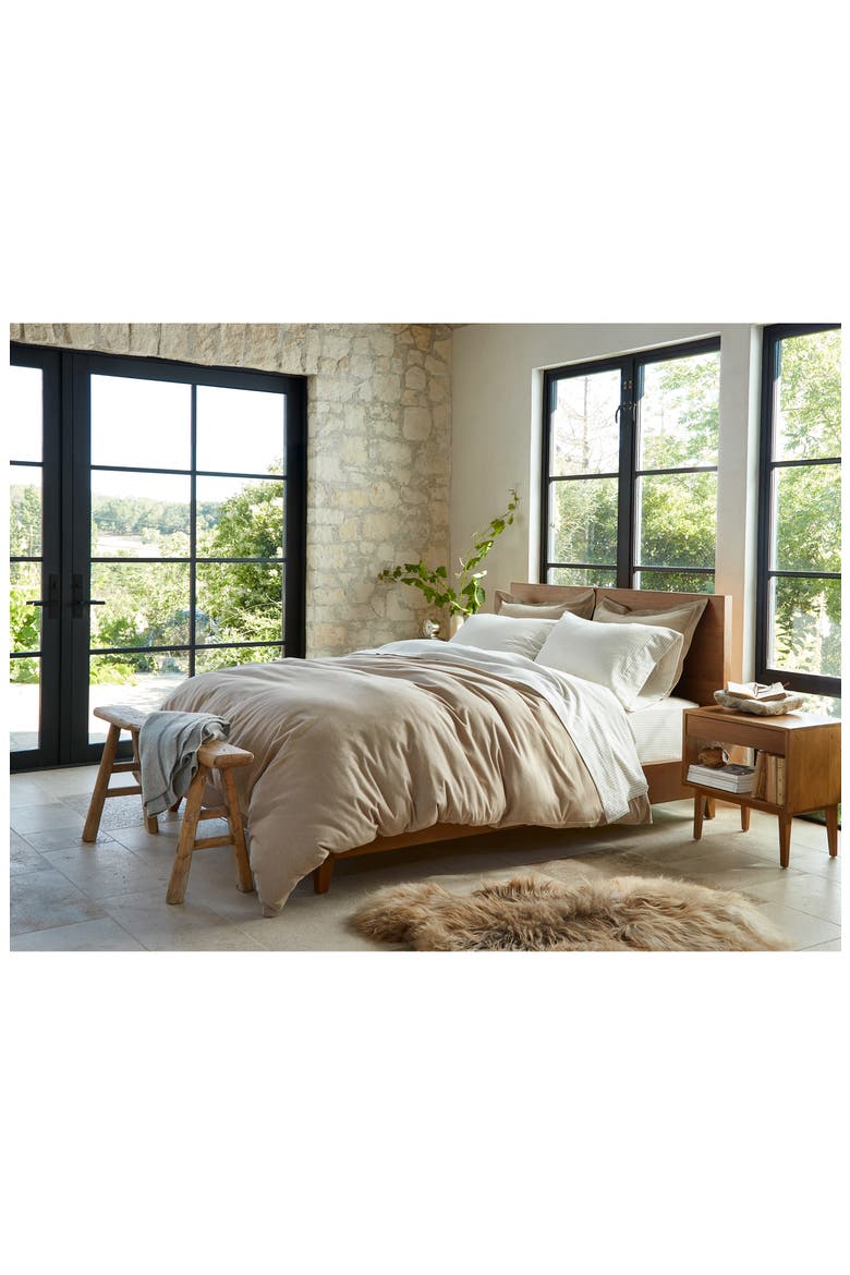 Cloud Brushed Organic Cotton Flannel Duvet Cover, Alternate, color, CAMEL HEATHER