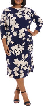 London Times Ruched Long Sleeve Midi Dress