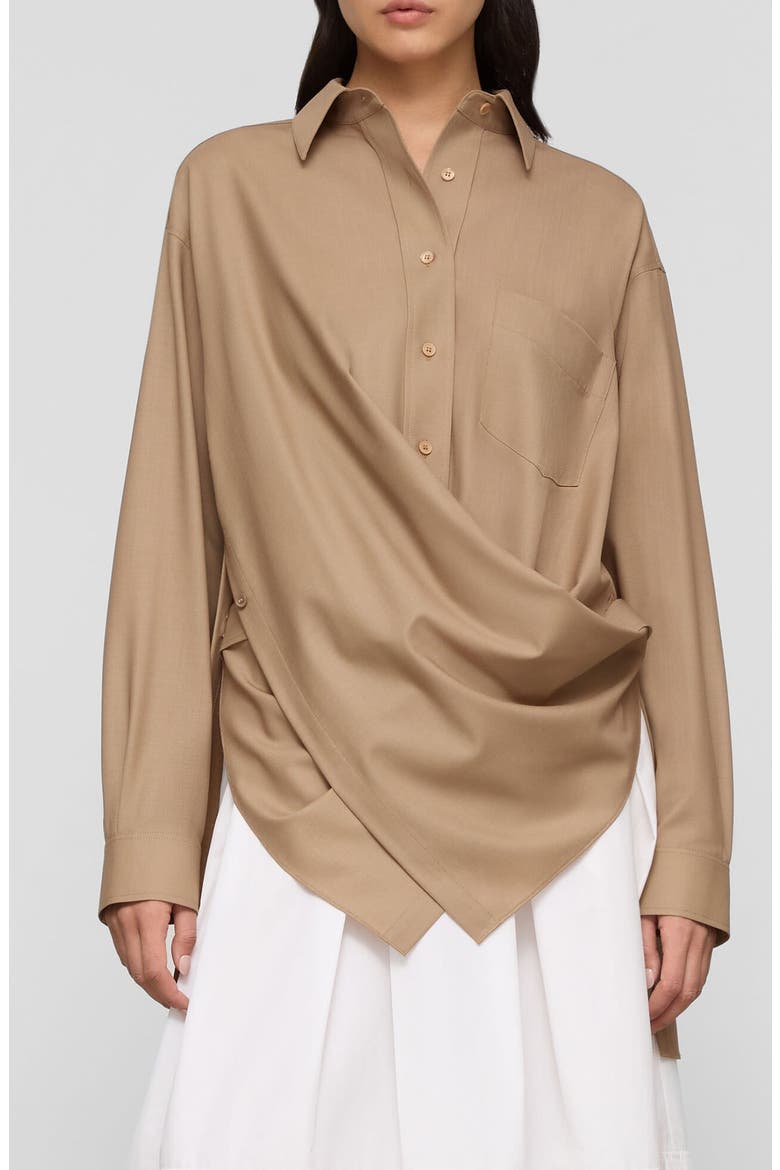 Tropical Wool Blend Convertible Wrap Blouse, Main, color, BROWNSTONE
