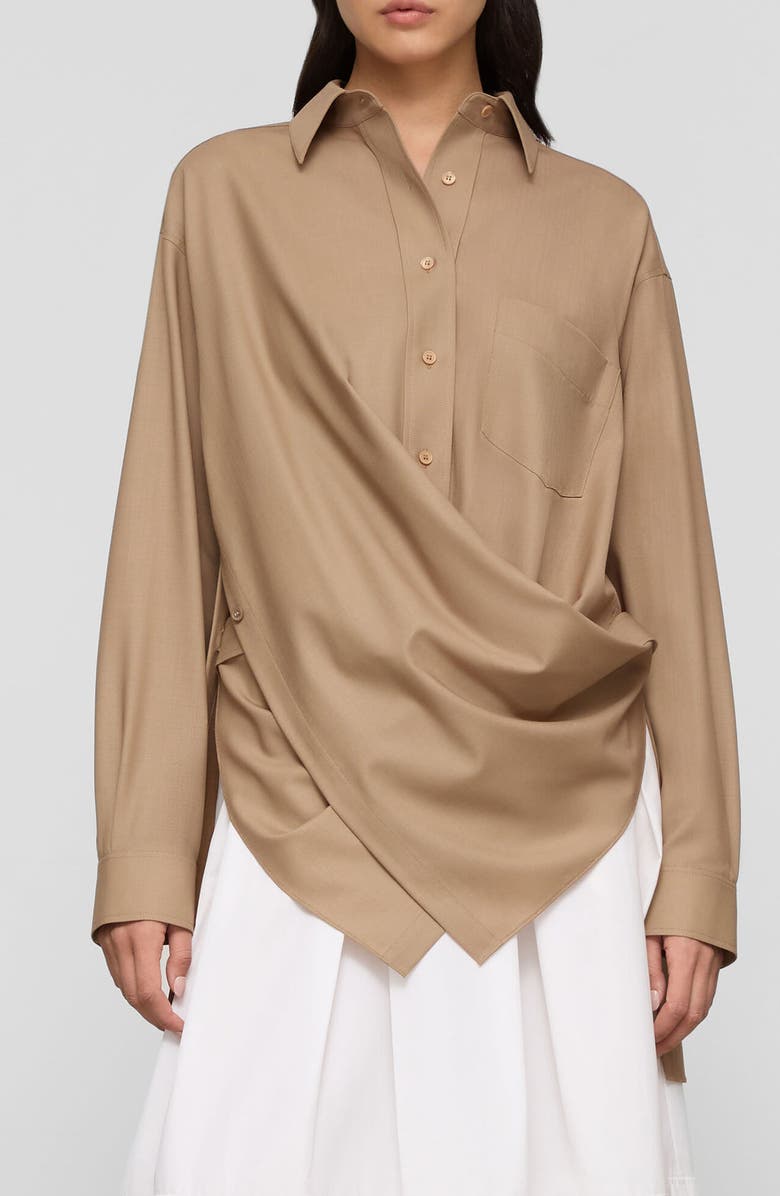 Lafayette 148 New York Tropical Wool Blend Convertible Wrap Blouse, Main, color, Brownstone
