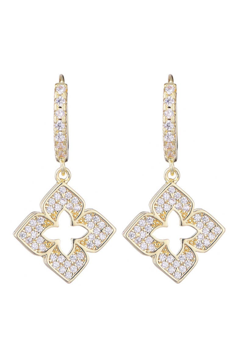 Cubic Zirconia Clover Drop Huggie Hoop Earrings, Main, color, GOLD
