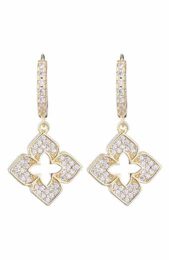 Adornia Cubic Zirconia Clover Drop Huggie Hoop Earrings