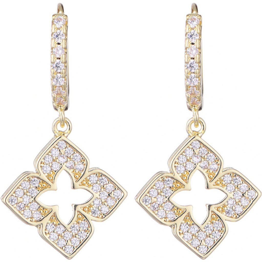 Adornia Cubic Zirconia Clover Drop Huggie Hoop Earrings In Gold