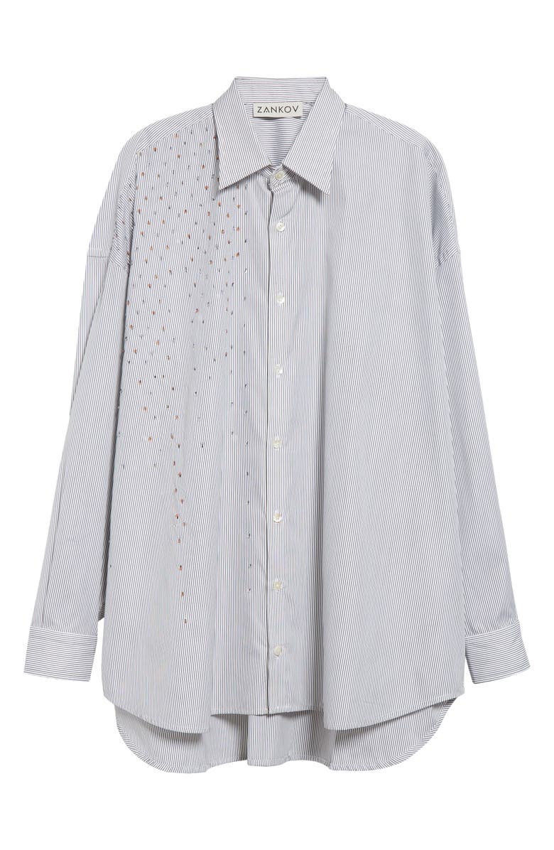 ZANKOV Raiven Sequin Embellished Stripe Button-Up Shirt, Alternate, color, Black/ White