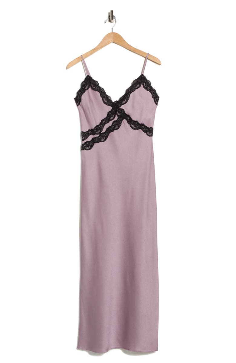 Leith Lace Trim Satin Maxi Dress, Alternate, color, Purple