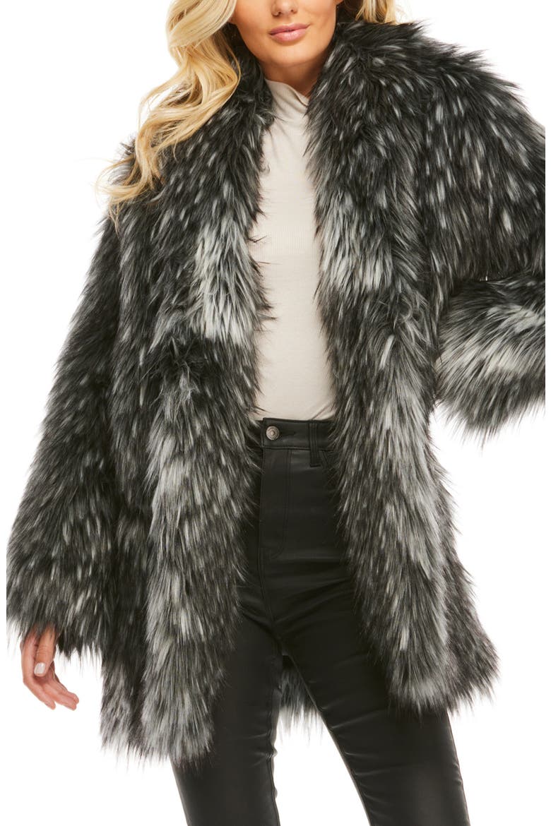 Shawl Collar Faux Fur Coat, Main, color, SMOKEY