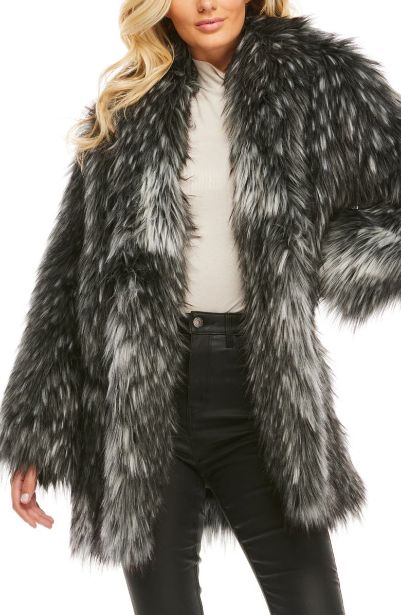 DONNA SALYERS FABULOUS FURS Shawl Collar Faux Fur Coat, Main, color,