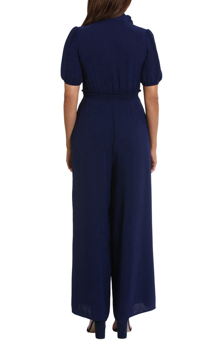 London Times Front Zip Puff Sleeve Jumpsuit, Alternate, color, Navy