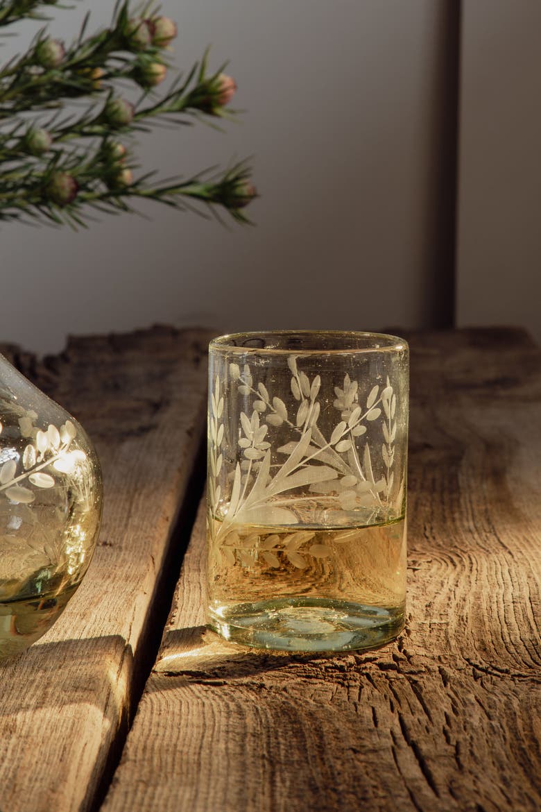 Hand-etched Tumbler Glass - Set of 2, Alternate, color, Clear - Large