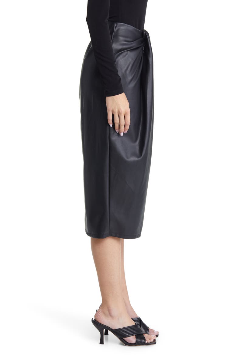 Wrap Front Faux Leather Skirt, Alternate, color, BLACK