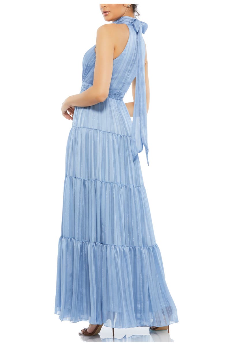 Mac Duggal Tie Neck Tiered Halter Gown, Alternate, color, Slate Blue