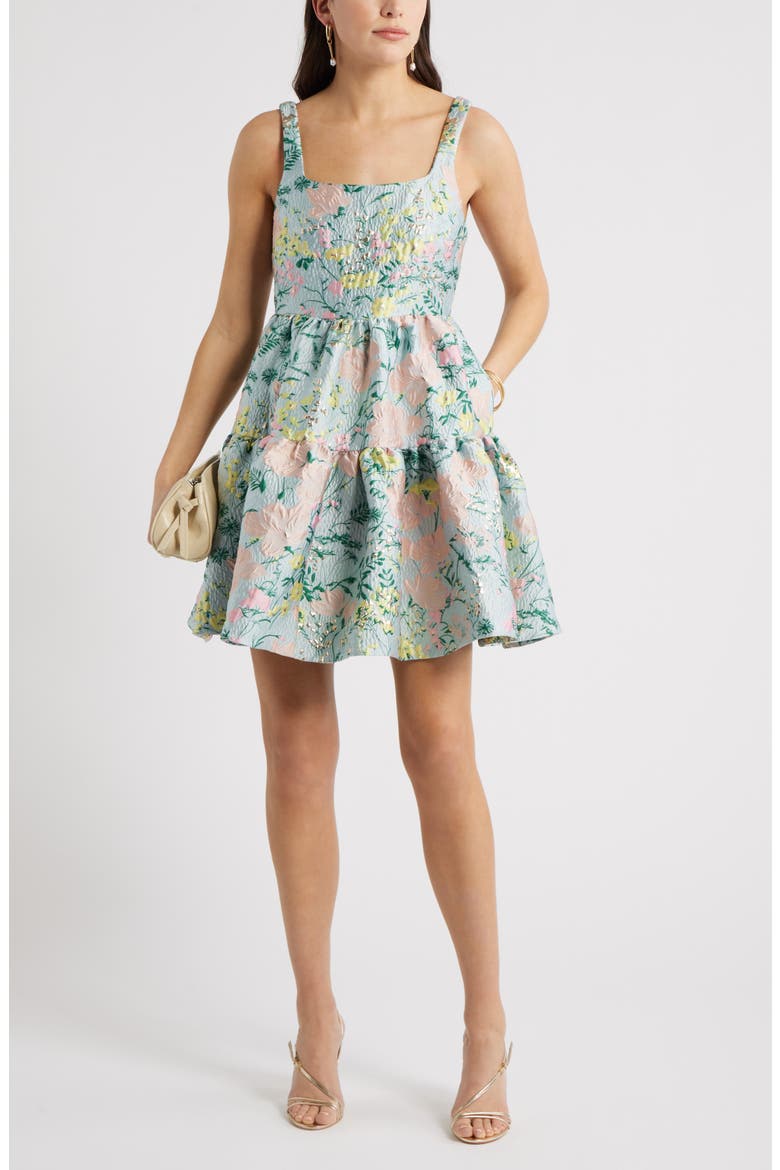 Floral Garden Brocade Cocktail Minidress, Alternate, color, BLUE MULTI FLORAL