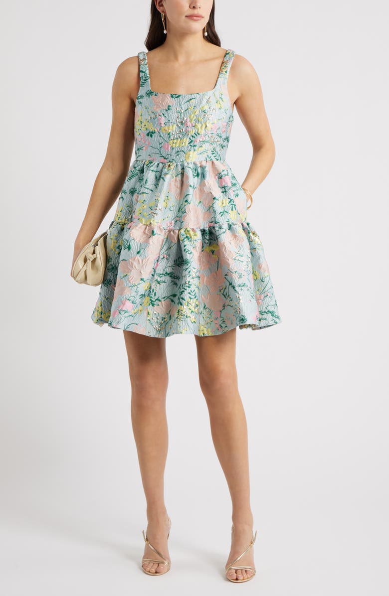 Chelsea28 Floral Garden Brocade Cocktail Minidress, Alternate, color, Blue Multi Floral
