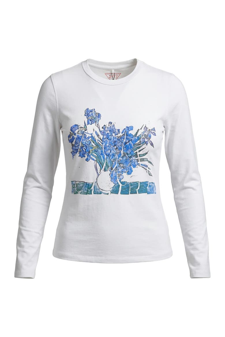 Graphic Front Screen Print Long Sleeve Tee, Main, color, White