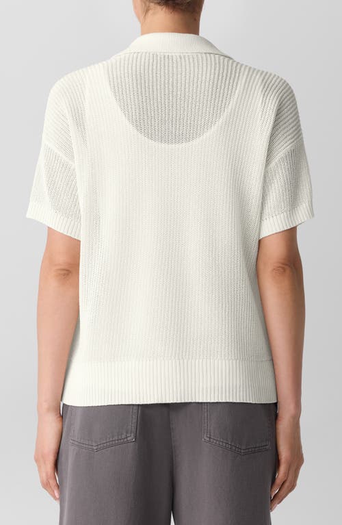 Eileen Fisher Cotton & Silk Split Neck Sweater In White