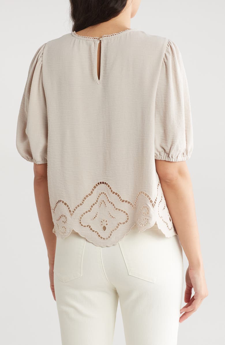 Adrianna Papell Eyelet Border Woven Top, Alternate, color, Pebble