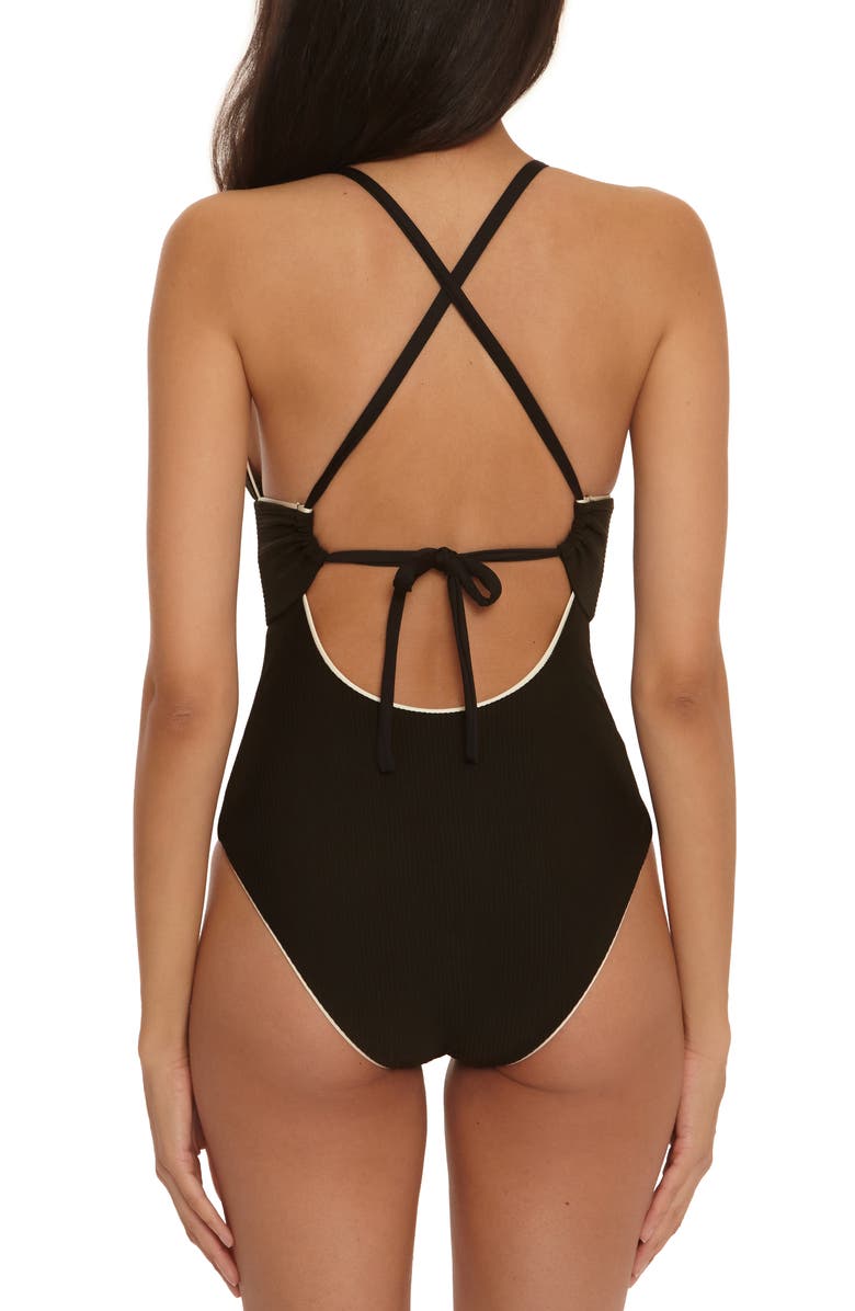 Trina Turk Corinth Contrast Binding Rib One-Piece Swimsuit, Alternate, color, Black/ Vanilla