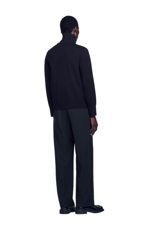 Sandro Zip-up Wool Cardigan In Navy Blue