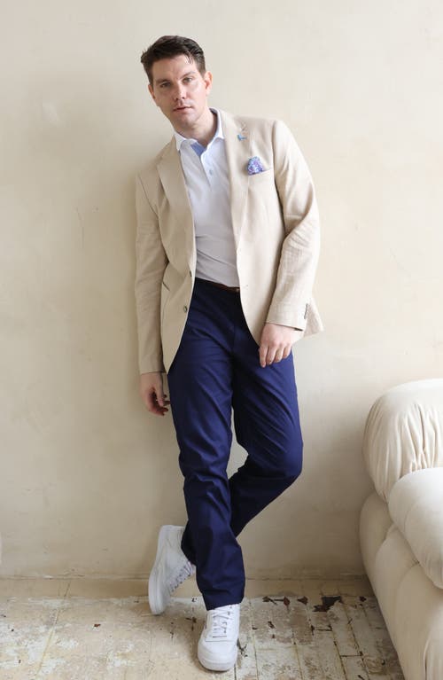 Tailorbyrd Stretch Cotton Chino Pants In Blue