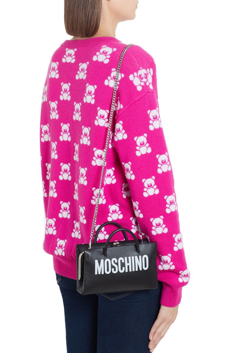 Moschino Small Calfskin Leather Shopper Clutch, Alternate, color,