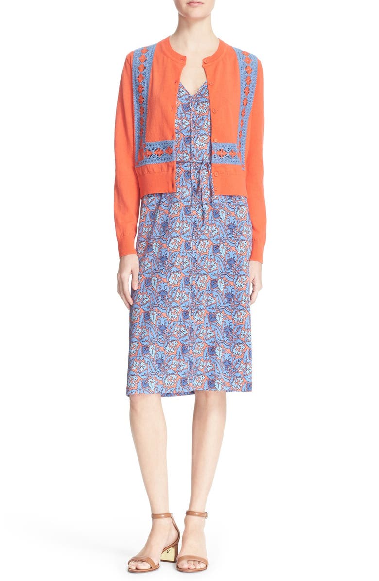 Tory Burch 'Sandy' Floral Print Silk Shift Dress, Alternate, color, 