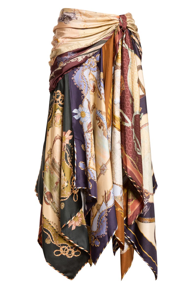 Valiant Print Draped Silk Scarf Skirt, Main, color, SPLICED SCARVES