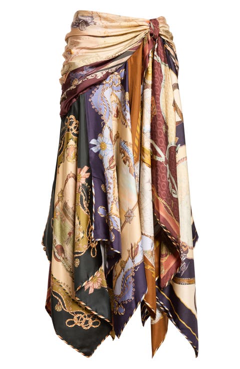 Valiant Print Draped Silk Scarf Skirt