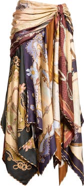 Zimmermann Valiant Print Draped Silk Scarf Skirt