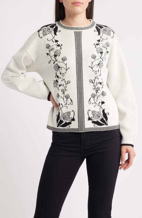 Zoe And Claire Jacquard Floral Sweater In White