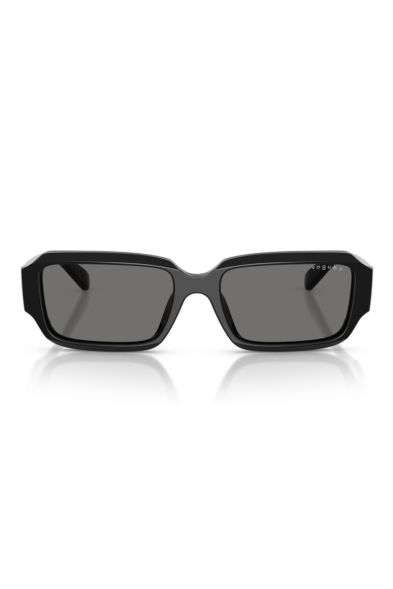 54mm Polarized Rectangle Sunglasses, Main, color, BLACK / DARK GREY POLAR