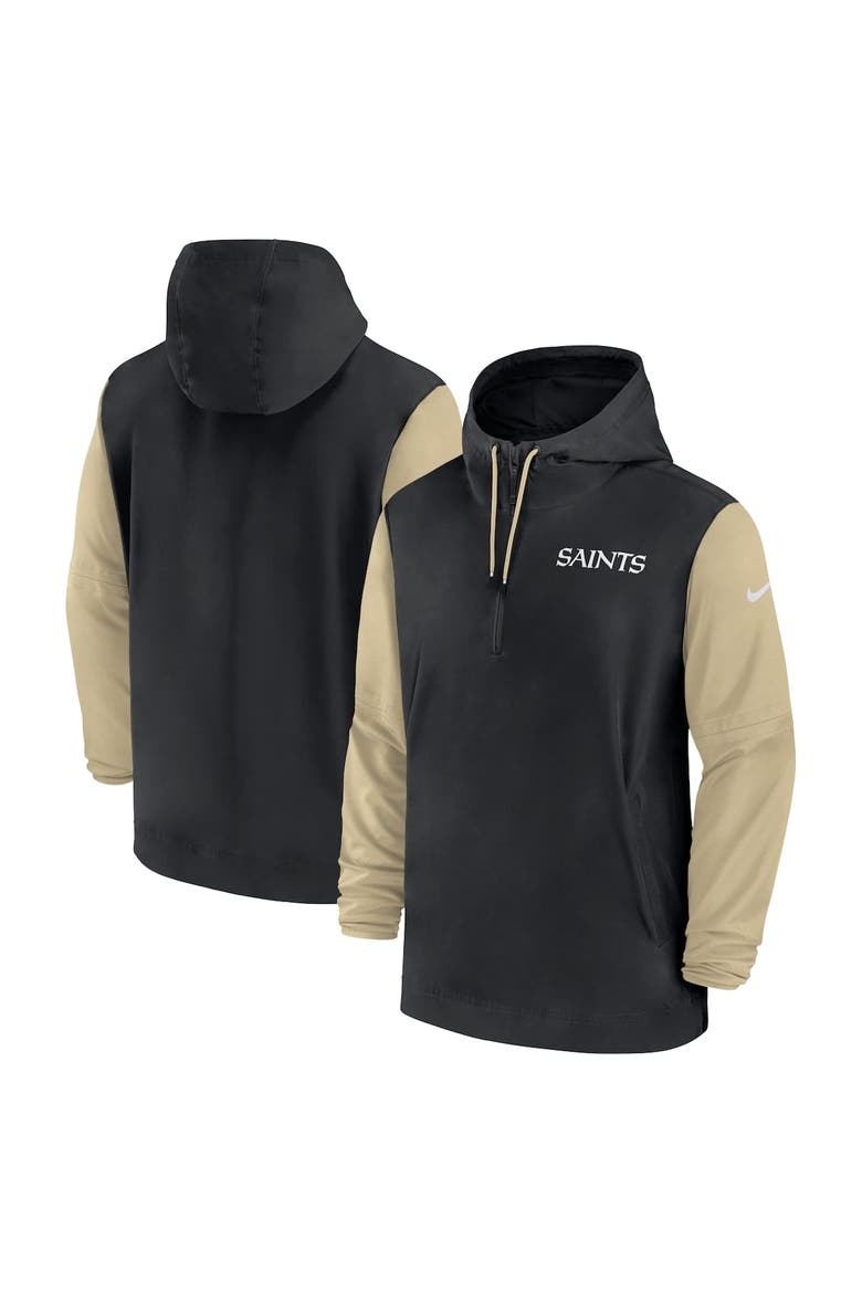Men's Nike Black/Gold New Orleans Saints 2024/25 Sideline Pre-Game Player 1/2-Zip Hoodie Jacket, Main, color, Black
