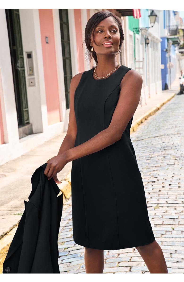 Jessica London Stretch Crepe Single-Breasted Jacket Dress, Alternate, color, Black