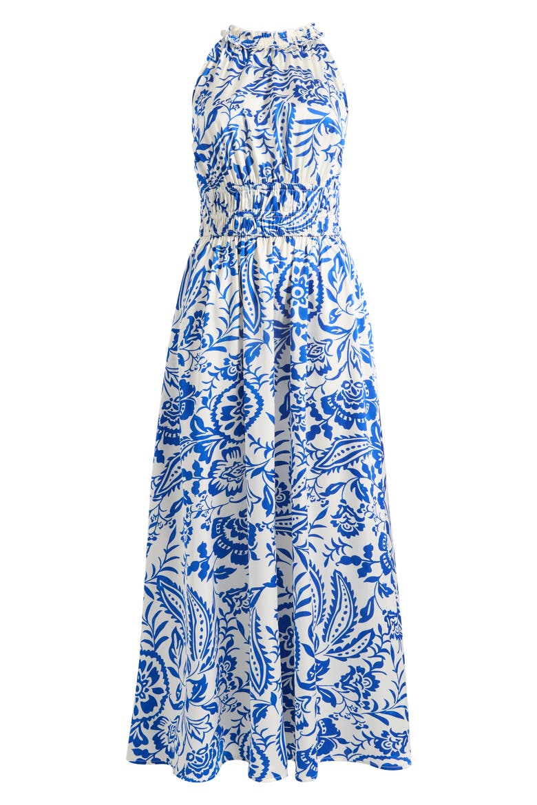 Print Ruffle Sleeveless Maxi Dress, Alternate, color, IVORY BLUE PAISLEY