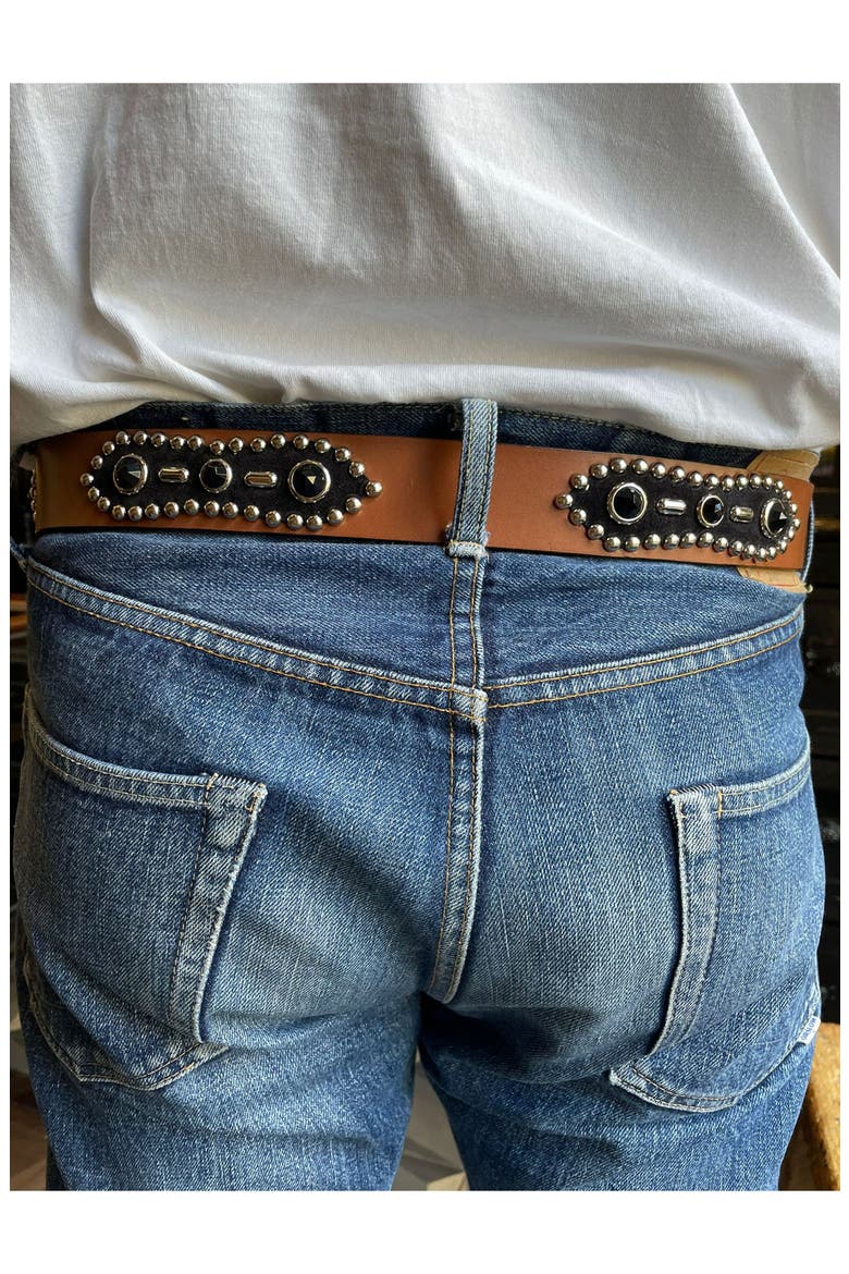 Western Leather Belt with Navajo Buckle, Alternate, color, Silver
