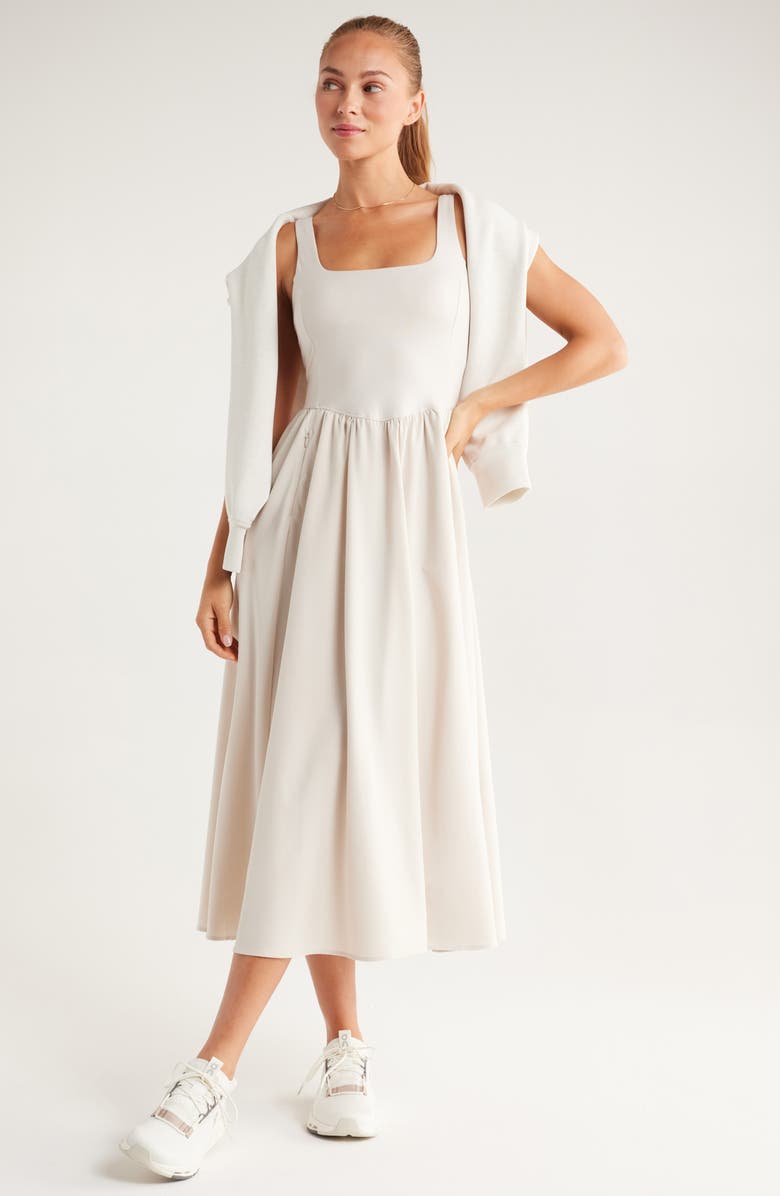 Zella Effortless Square Neck Midi Dress, Alternate, color, Grey Moonbeam