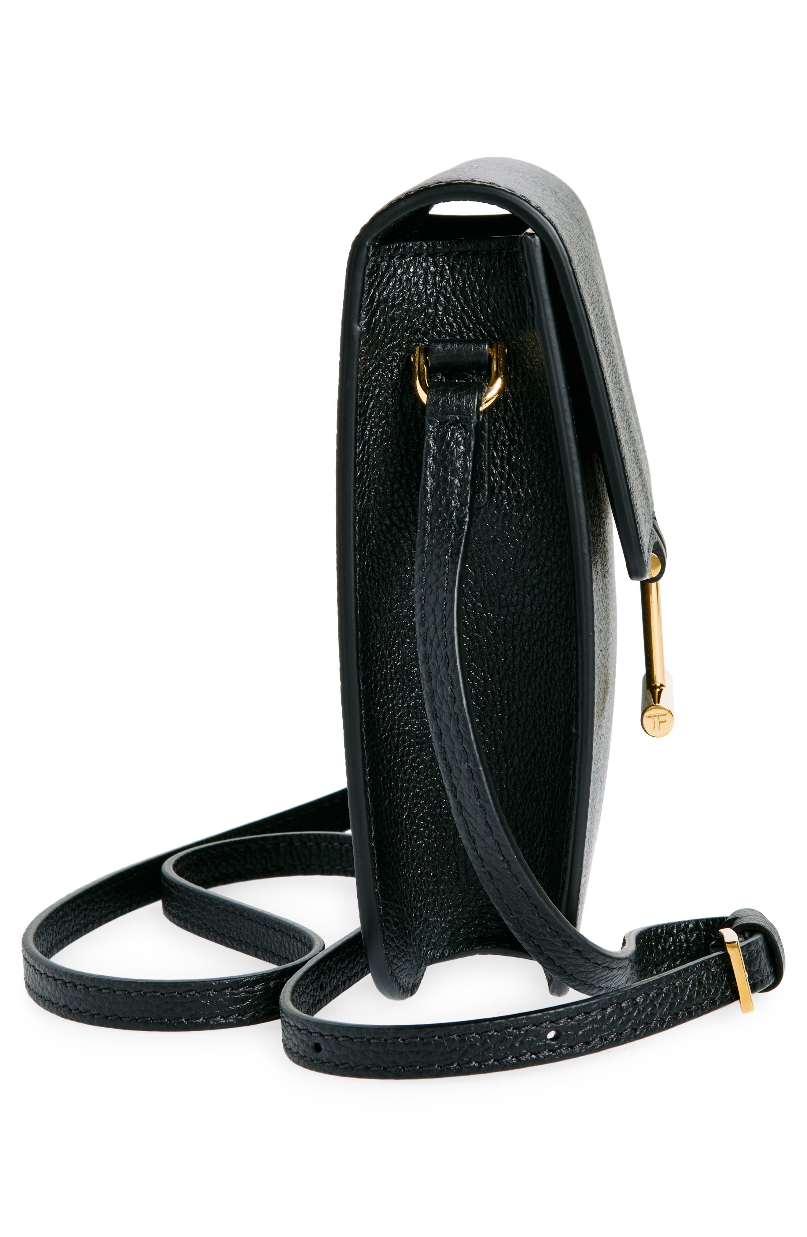 TOM FORD Mini Tara Grained Leather Crossbody Bag, Alternate, color, Black