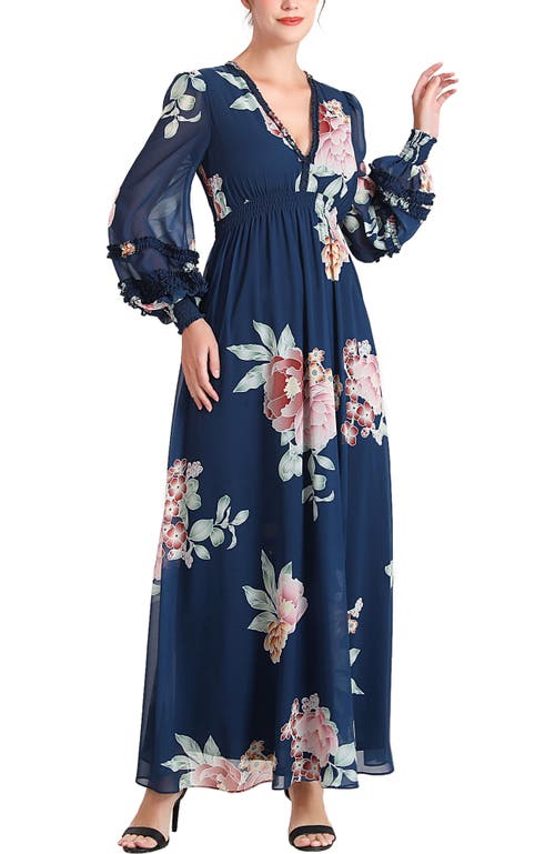 Kimi & Kai Adell Maternity Maxi Chiffon Dress In Blue