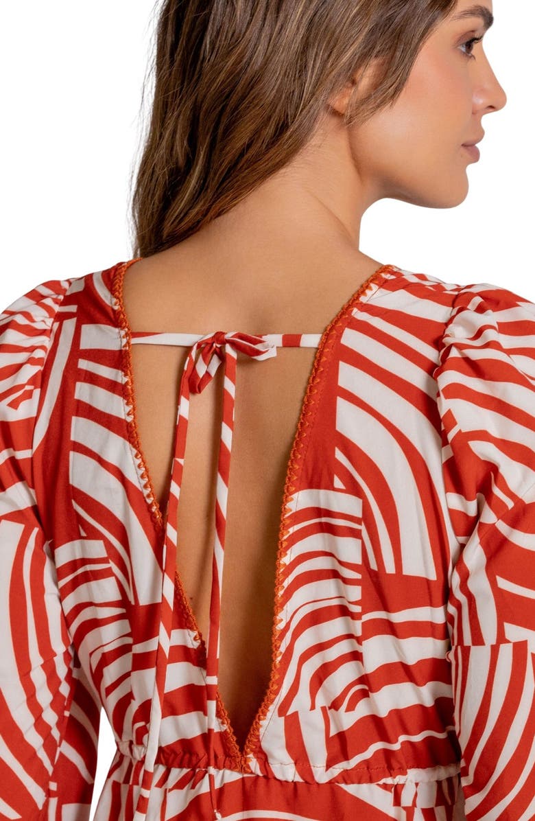 Cosita Linda Print Tie Waist Cover-Up Minidress, Alternate, color, Chutney