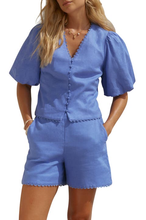 Linen Puff Sleeve Top