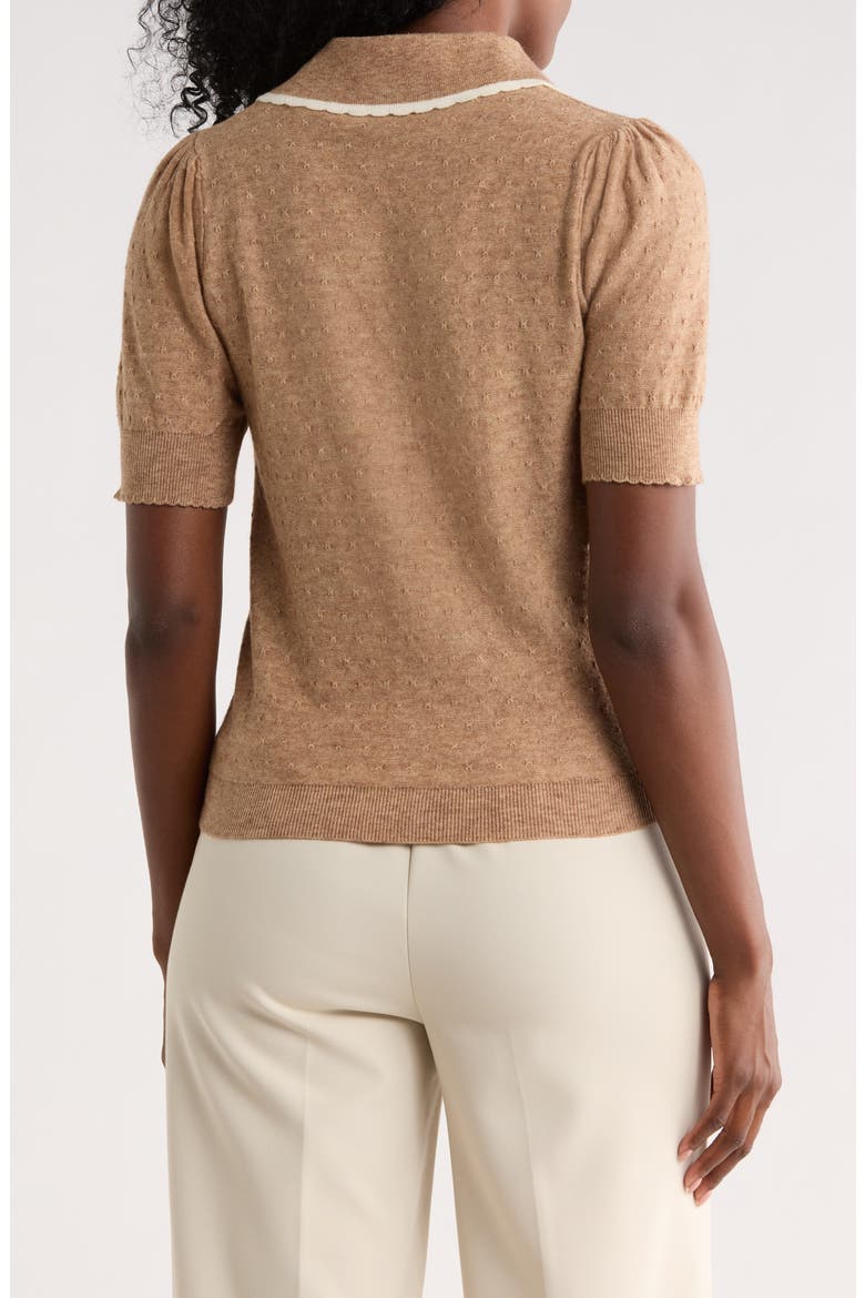 Pointelle Puff Sleeve Cardigan, Alternate, color, TOBACCO BROWN/ EGRET