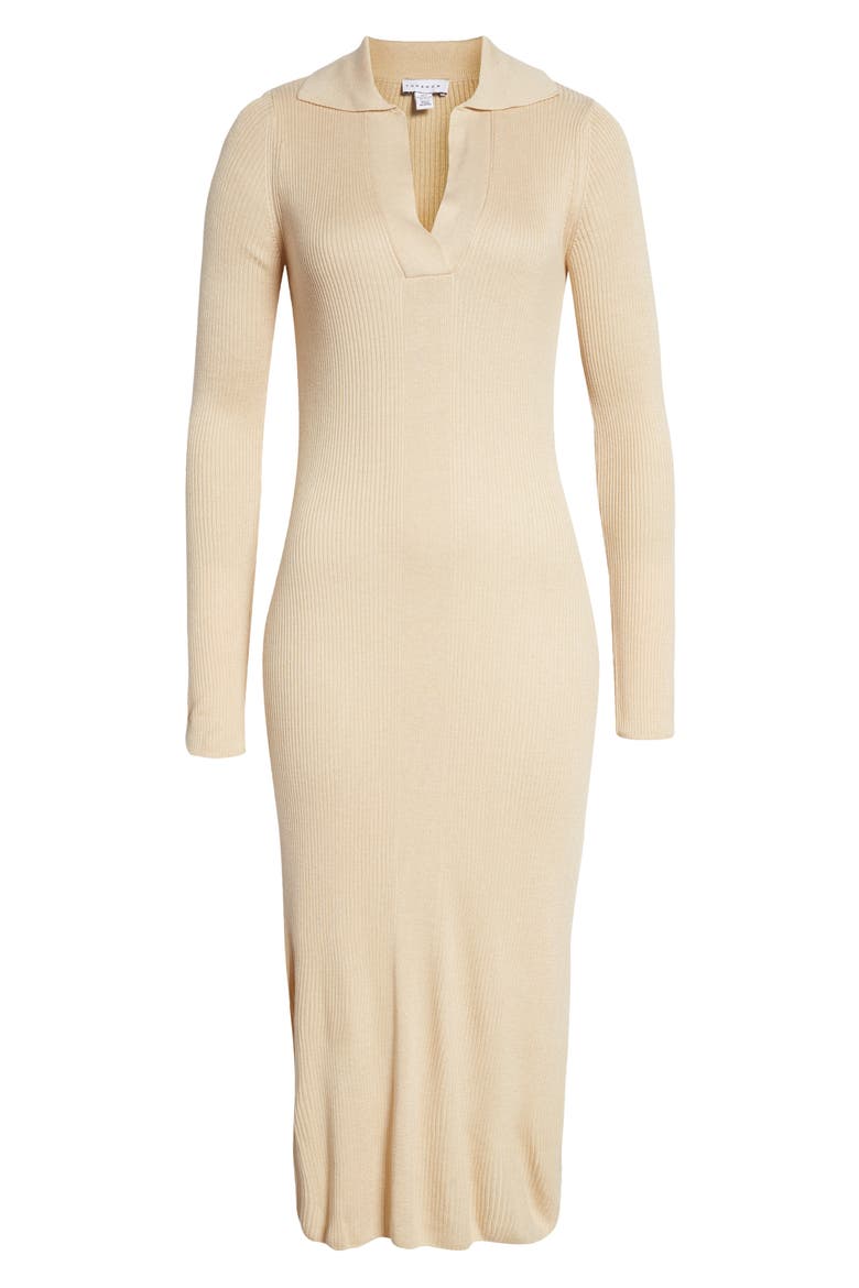 Collar Long Sleeve Sweater Dress, Main, color, STONE