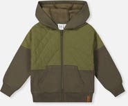 Deux par Deux Full Zip Hooded Bi-Material Quilted Panel Cardigan