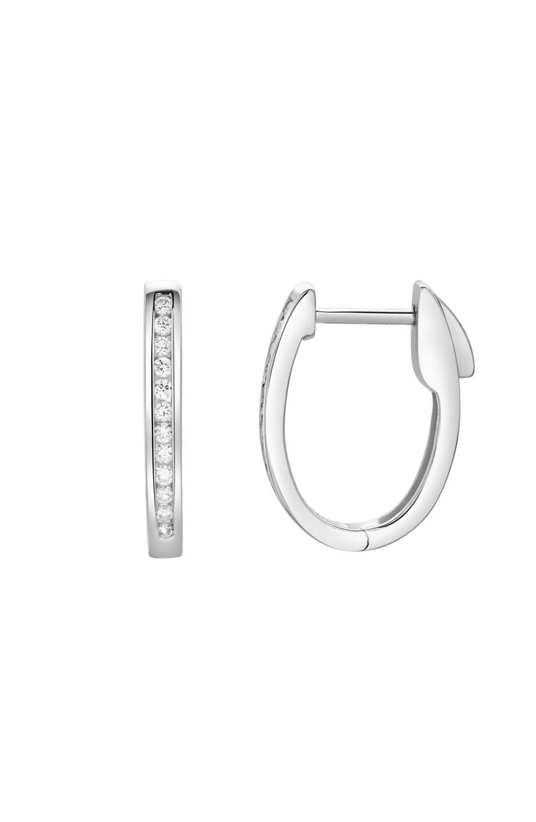LuvMyJewelry Florisse Channel-Set Diamond Huggie Hoop Earrings in 14K Gold, Main, color, 14K White Gold