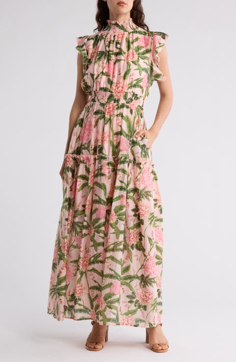 Floral Flutter Sleeve Maxi Dress