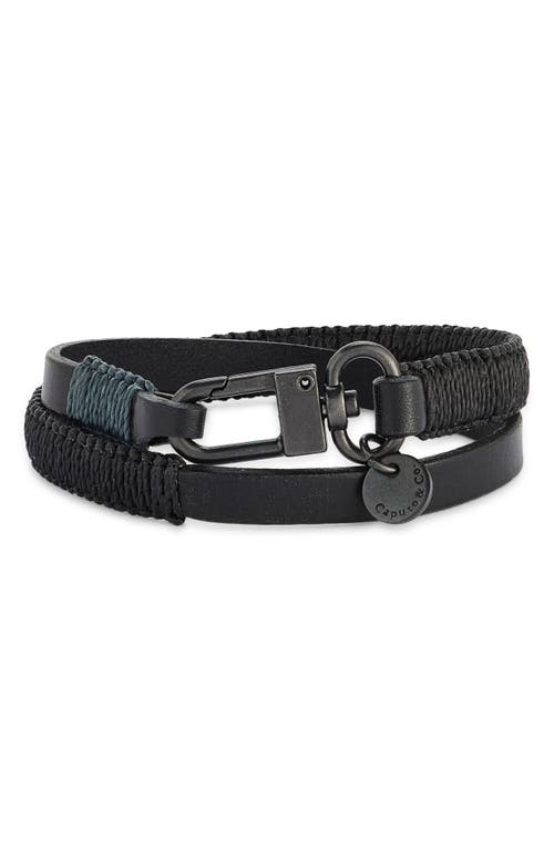Caputo & Co. Men's Wide Hand-Knotted Leather Double Wrap Bracelet in Black 