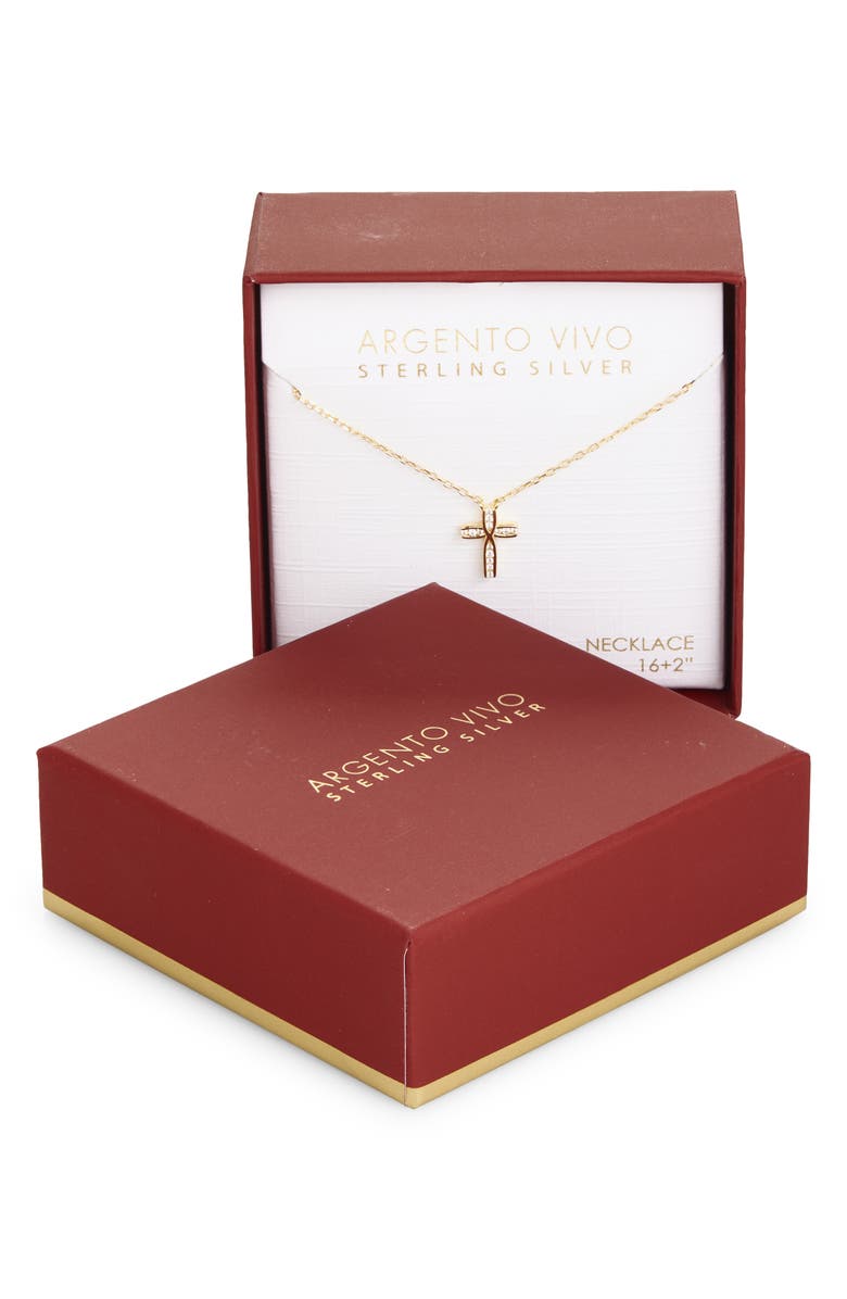 Argento Vivo Sterling Silver Cubic Zirconia Cross Pendant Necklace, Alternate, color, Gold